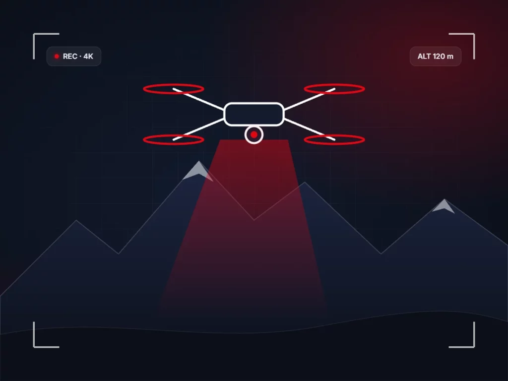 Illustration d’un drone filmant les montagnes du Valais