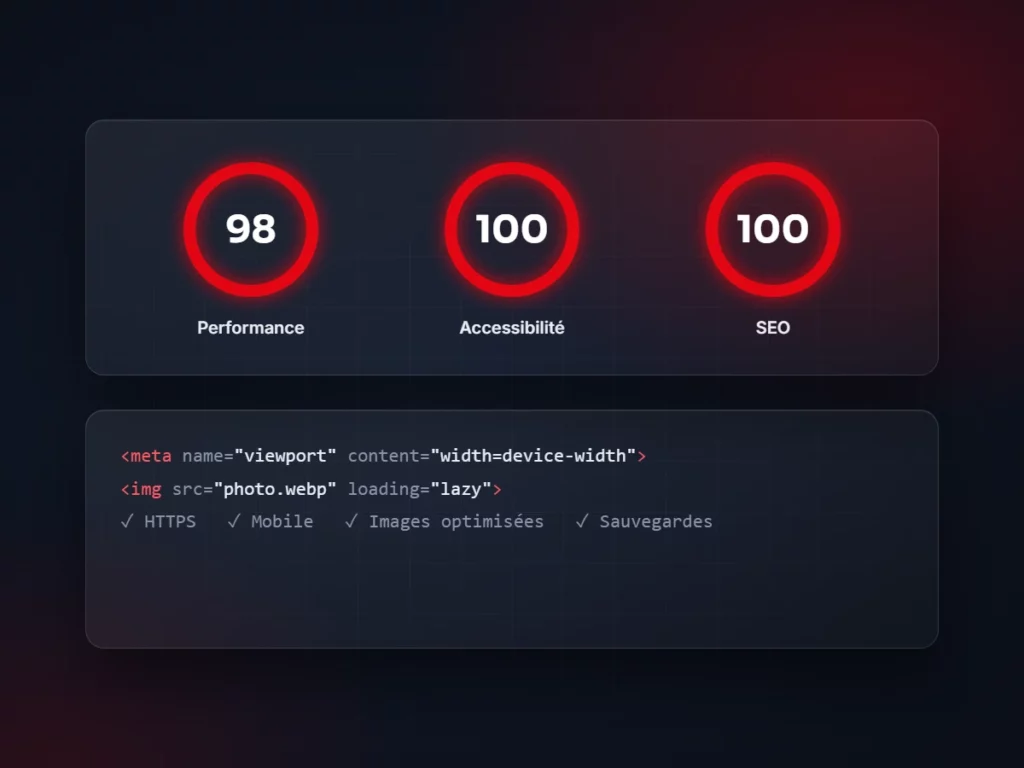 Scores de performance, accessibilité et SEO d’un site web bien construit