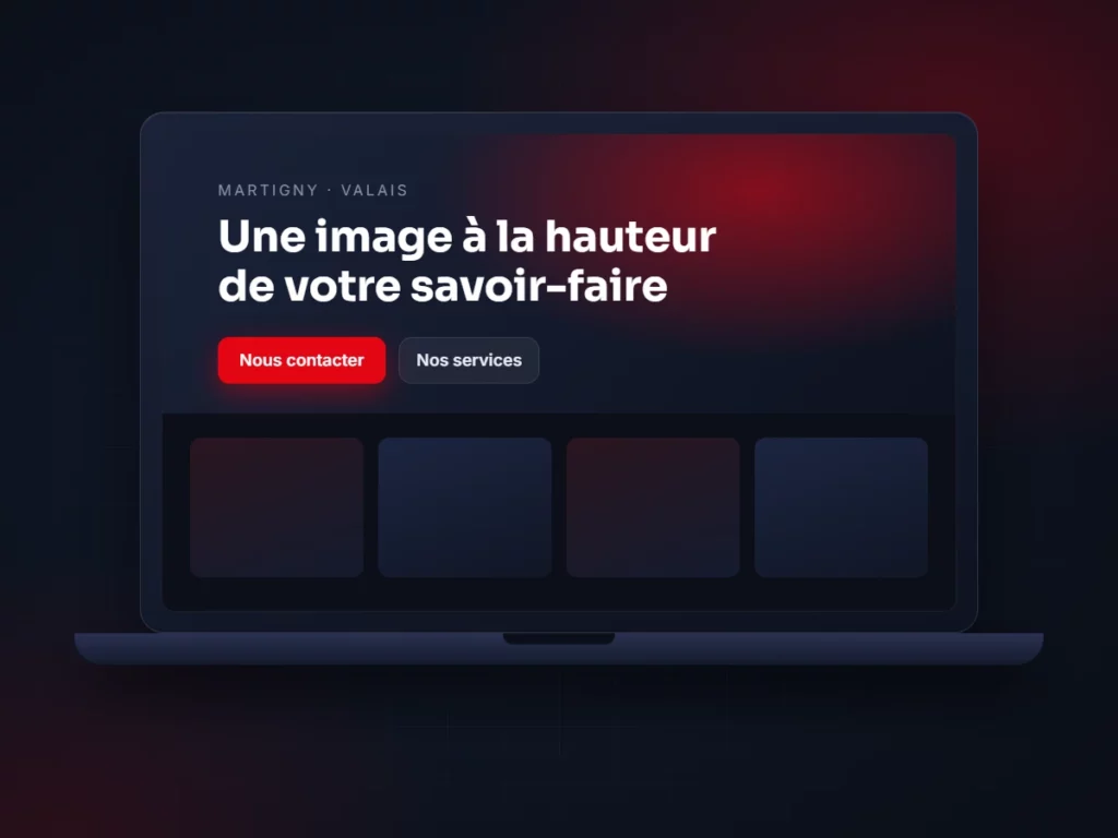 Site web professionnel affiché sur un ordinateur portable, agence web en Valais