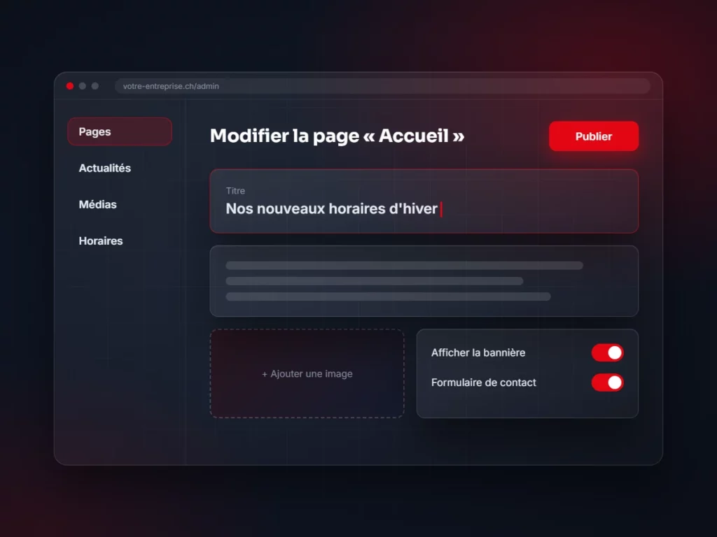 Interface d’administration simple pour modifier une page de son site web