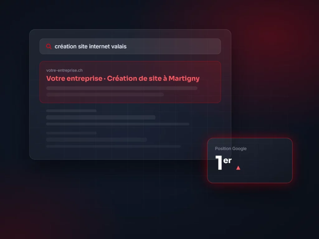 Résultat Google en première position pour la recherche création site internet Valais